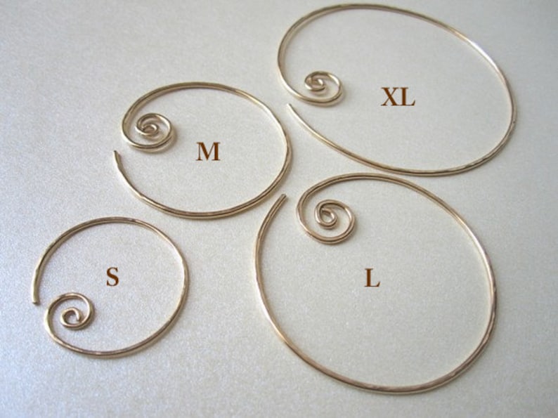 Rose Gold Free Drops Gold Filled X-LARGE SWIRL HOOPS Hammered Interchangeable Earrings for charms Sterling Silver