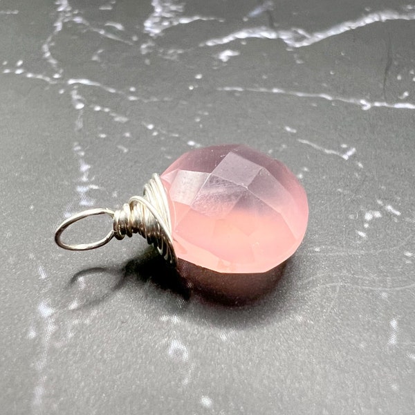 Purple Chalcedony Wire Wrapped Gemstone Drop Charm Pendant