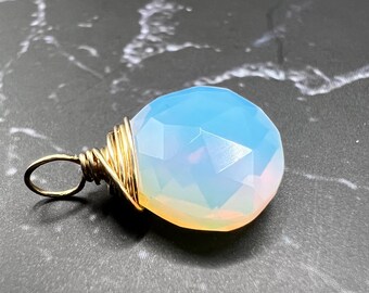 Opal Quartz Wire Wrapped Gemstone Drop Charm Pendant