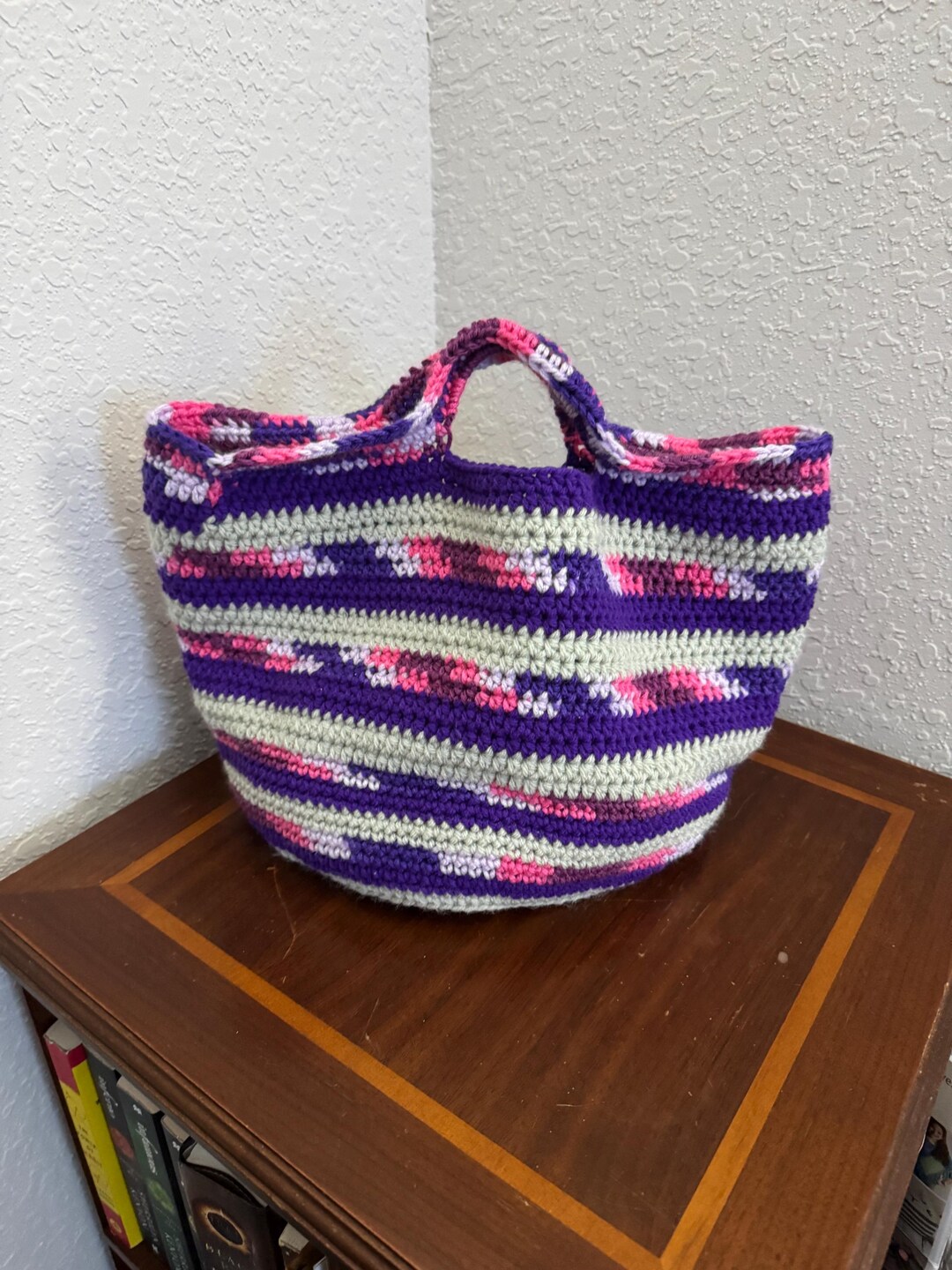 Color Pop Crochet Tote Bag – Pink & Purple Stripes, Lightweight and ...
