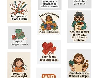 Funny Crochet Stickers: Yarn Lover PNG Set (Digital Download)