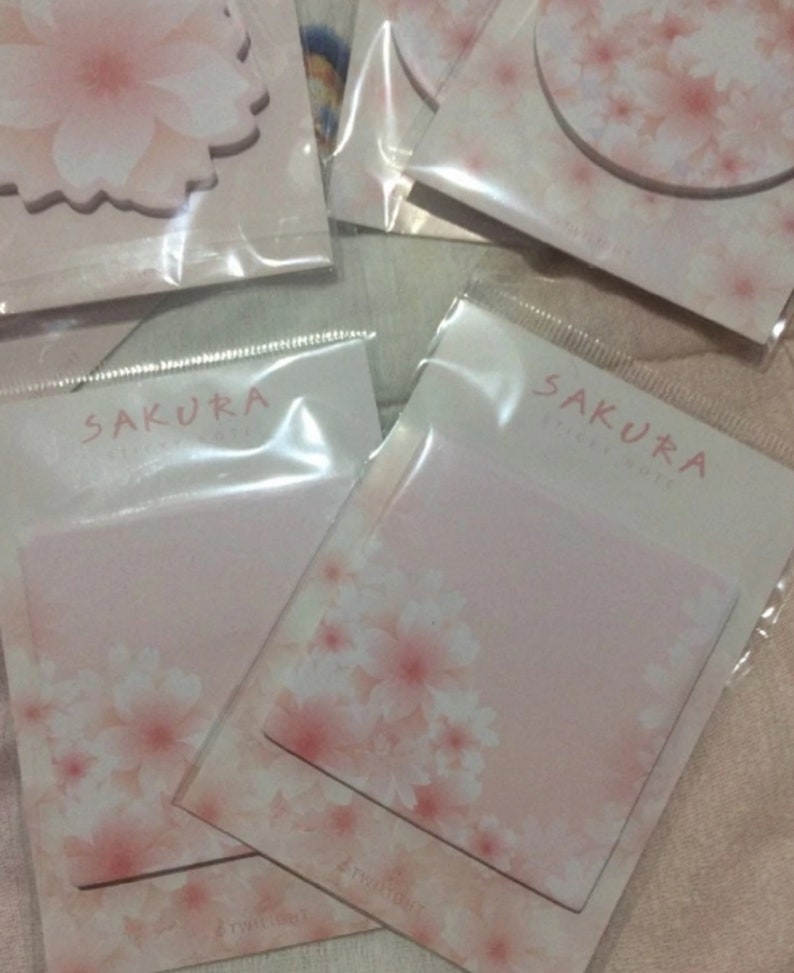 6xLot ADHESIVE NOTEPAD SET Cherry Blossom Print Sakura Bloom Mini Sticky Notes Cute Adhesive Paper Memo Pad Kawaii Note Pads Party Stickers