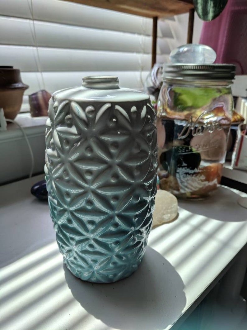Mid Century ombre blue bud Vase table vase Daisy and button relief texture cylinder il 794xN qck0