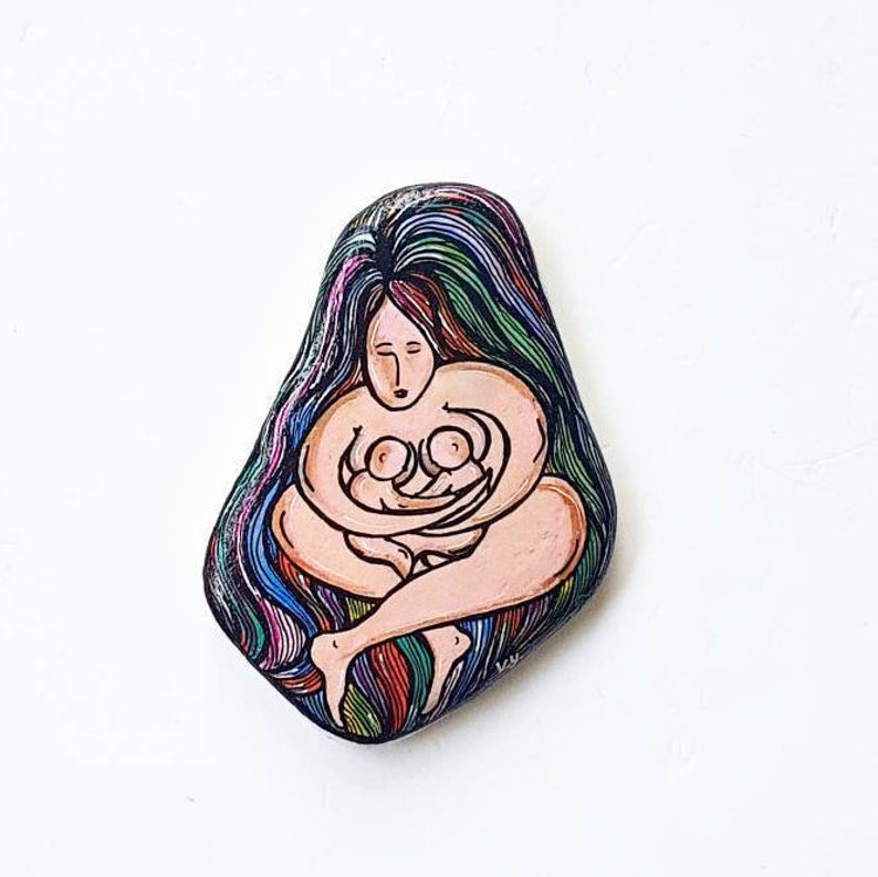 Mother And New Born Twins Painted Stone Unique Gift For Etsy