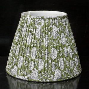 14&quot; green block print pleated print empire lampshade