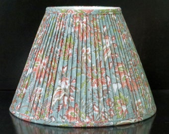 Pleated Teal block print lampshade