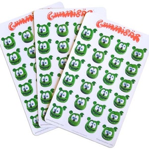 Fogli di adesivi Gummibär (l'orsetto gommoso) ~ Adesivi con faccine sorridenti ~ 3 fogli ~ 75 adesivi ~ Carino personaggio kawaii ~ Adesivi per planner