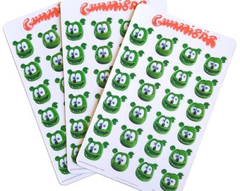 Gummibär (The Gummy Bear) Sticker Sheets ~ Smiling Face Stickers ~ 3 Sheets ~ 75 Stickers ~ Cute Kawaii Character ~ Planner Stickers