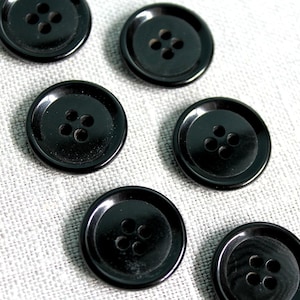 Vintage Large Black Buttons, 6 pcs