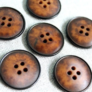 Vintage Black and Brown Buttons, 6 pcs