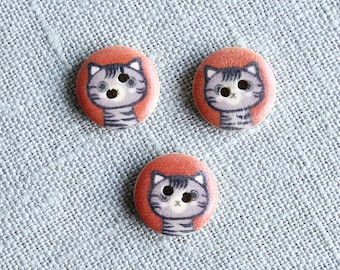 Orange Wooden Cat Buttons