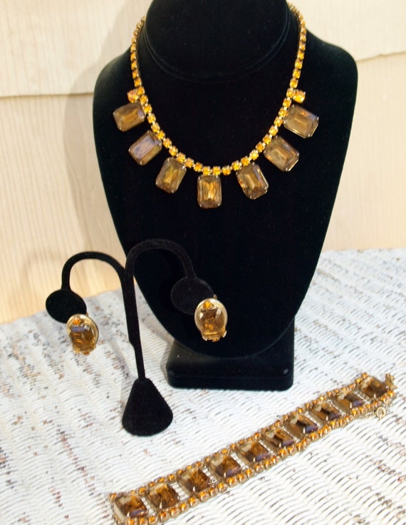 Vintage 1950s Amber and Gold Chunky Rhinestone Bra