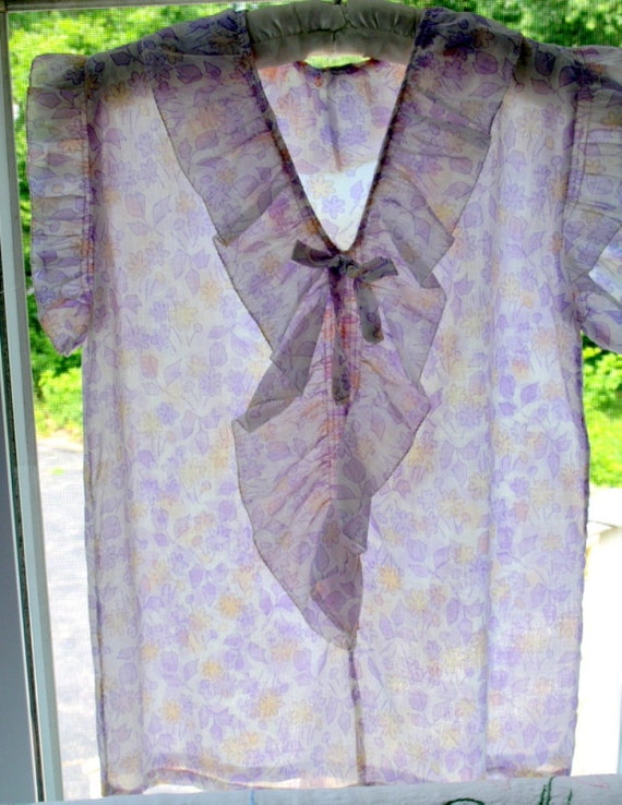 Vintage 1930s Ruffled Organdy Print Blouse
