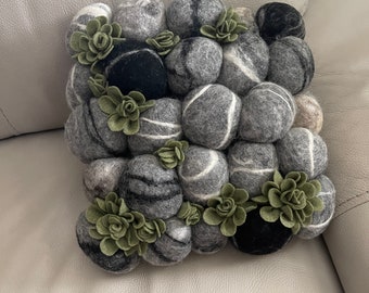River Rocks and Succulent Plants Decorative Pillow