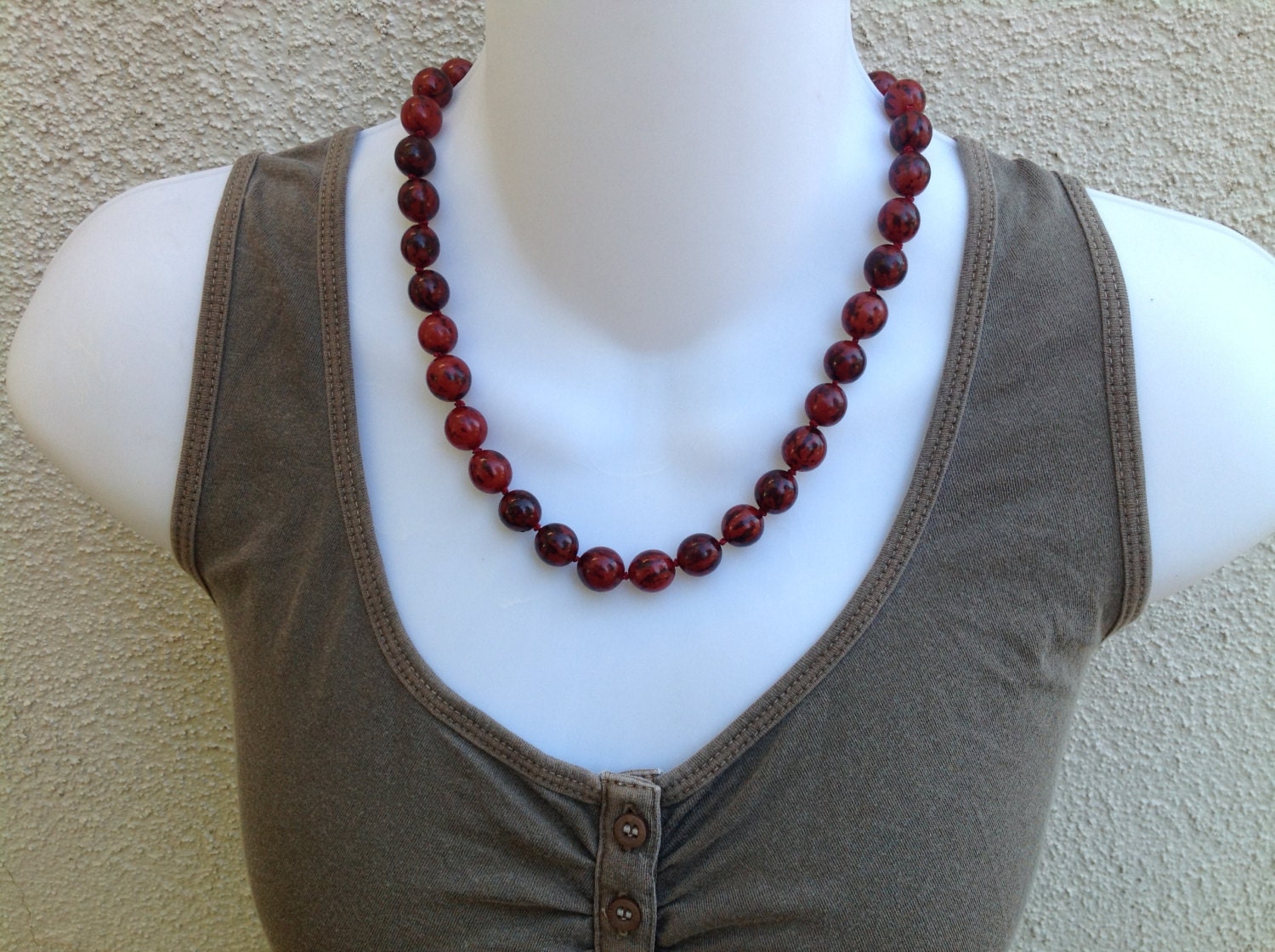 Collier Long Perles Noires Et Rouges Avec Nœuds - Longueur 101 Cm (40"), Neuf Sans Emballage