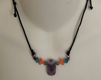 Oh My Earth! -> Amethyst Gemstones Multi-colors Necklace on 2 mm Black Silky Cord