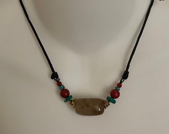 Quartz Bead necklace/Multi-colors Multi-gems Necklace on 2mm Black Silky cord.