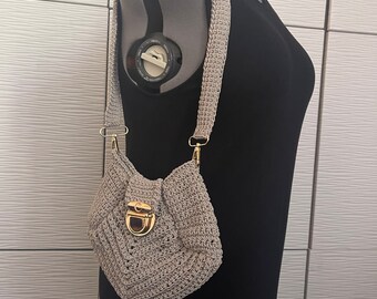 Crochet Shoulder Purse In Grey Color/Handmade Purse/Luxury Purses and Bags