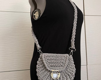 Luxury Crochet Gray Cross-body Purse/Crochet Bags/Small Bags