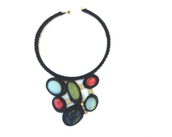 Natural gemstone/multi colors stone crochet necklace