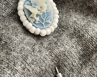 Blue Butterfly/Shawl Cameo Pin/Stick Pin/Brooch/Cameo