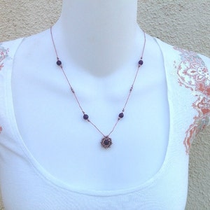 Amethyst pink and purple colors  delicate vintage inspired hippie necklace and earrings set