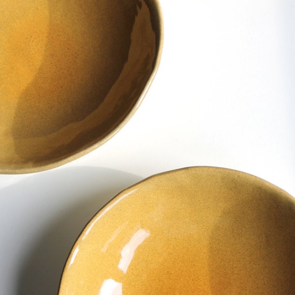 Ceramic plate set Two mustard plates Wonky handbuild plates Sunshine Serving Dishes - Ready to ship