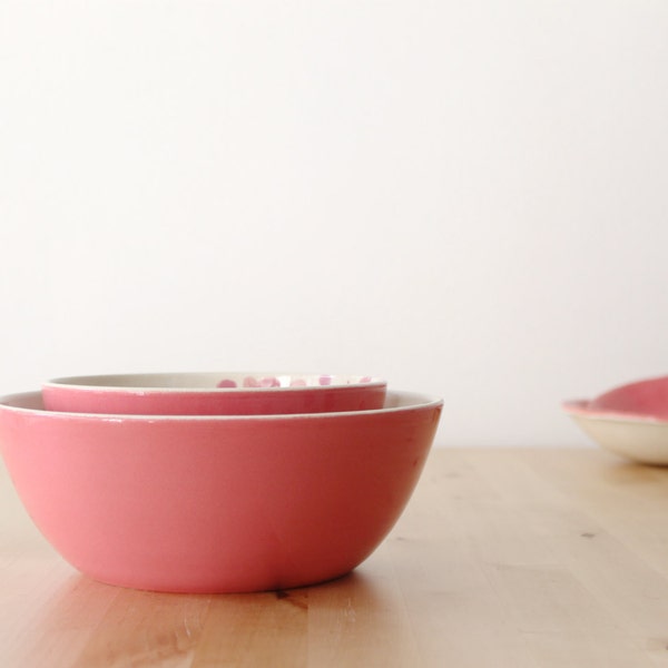 RESERVED FOR VERONICA - Pink ceramic nesting bowls Organic degradé decorations Wheel thrown pottery - Ready to ship