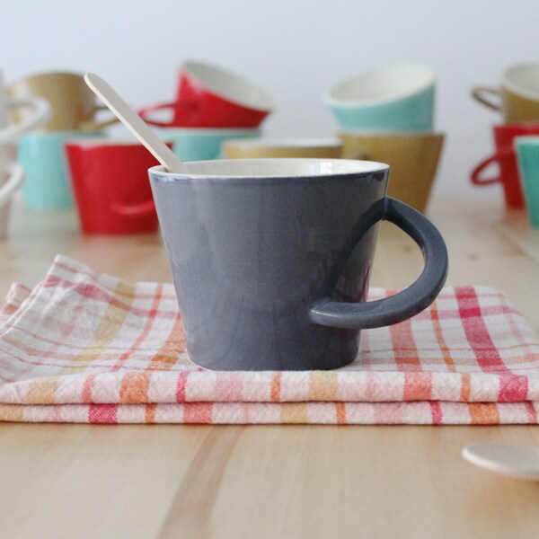 Ceramic dark gray mug Cup with handle Gray mug Wheel thrown pottery