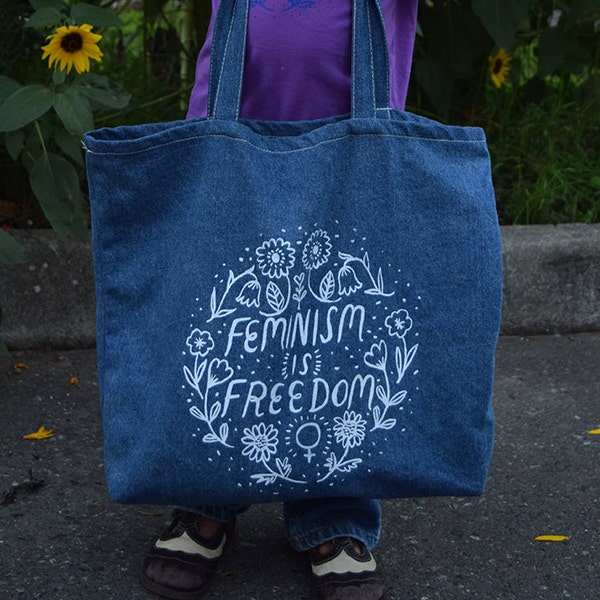 Feminism Is Freedom denim tote bag