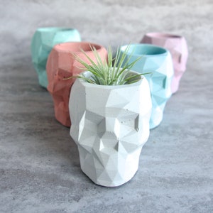Concrete Geometric Skull Vessel (Light Grey) - Handmade