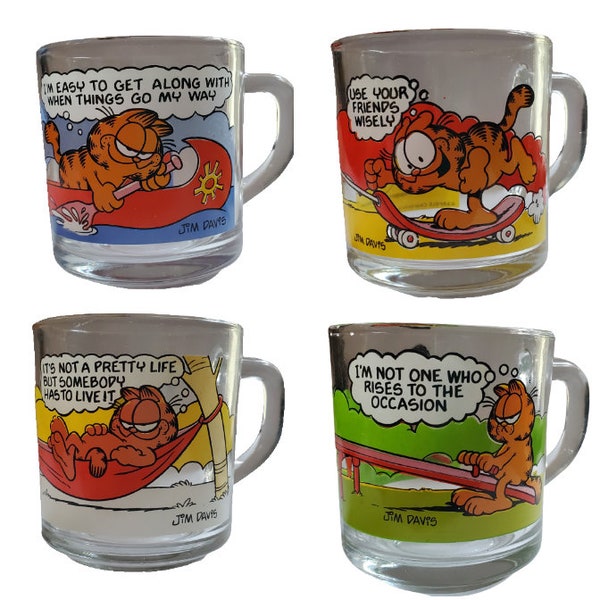 Vintage 1978-80 Garfield & Odie McDonald's Glass Coffee Mugs Cups Jim Davis Made In USA singles or set