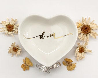 Personalized Heart Shaped Wedding Ring Trinket Tray