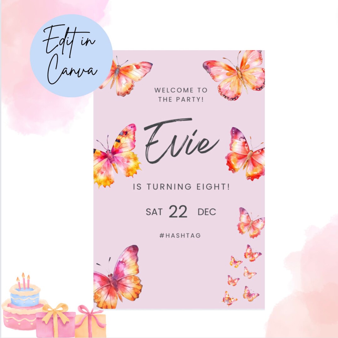 Pink Butterfly Birthday Flutter Birthday Party Welcome Sign for the ...
