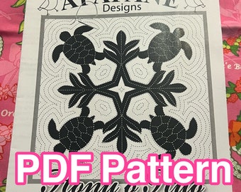 PDF! Popular pattern &quot;Honu O Hilo&quot; Hawaiian quilt pattern