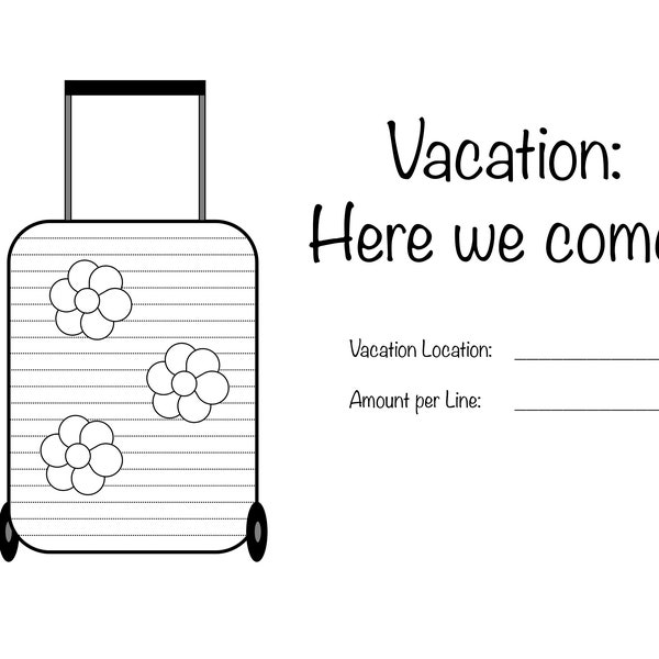 Vacation Savings Goal Tracker - Colorable Printable Travel Progress Chart - Rolling Suitcase With and Without Flowers