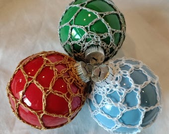Crochet lace ball ornaments