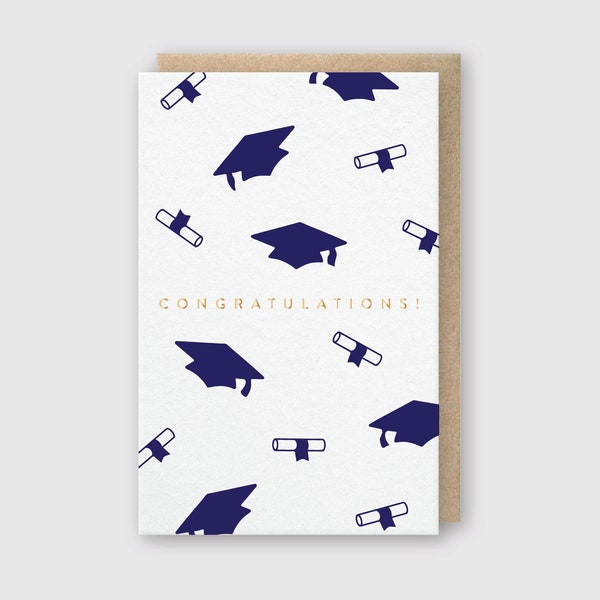 Congrats Grad Caps Letterpress Greeting Card