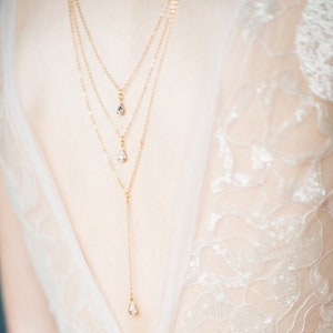 Gold Abgestufte Zurück Halskette: Silber Kristall Pear Drop Braut Rücken Schmuck - JULIA