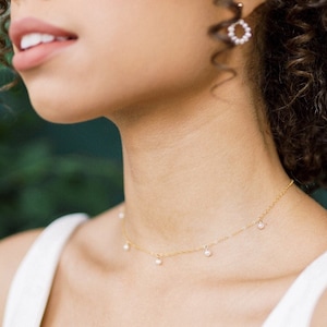 Tiny Freshwater Pearl Drop Necklace, Dainty Bridal Jewelry: ANAIS