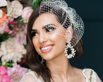 Ivory Bridal Birdcage Veil, White Mini Wedding Veil - PILLBOX