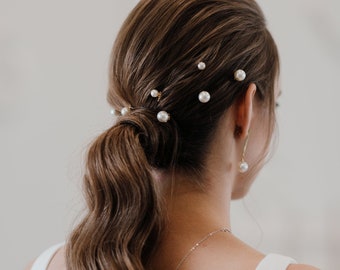 Large Pearl Hair Pins, Single Pearl Hair Pin, Headpiece for Braid, Updo Hair Pins, Silver Bridal Hairpins, Rose Gold Pearl Hairpiece, ASHTON