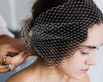Ivory Pearl Bandeau Style Birdcage Veil, Vintage Inspired Bridal Wedding Veil: MARISSA