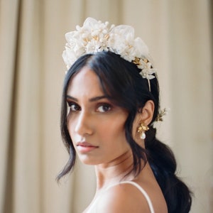 Gold Clay Flower Crown, Vintage Headpiece, Silver Leaf Tiara, Rose Gold Bridal Headband, Statement Hairpiece, Ivory Hairband, JOSEFINA