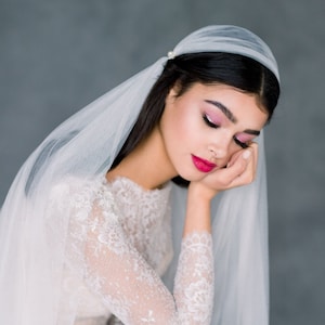 Juliet Veil with Blusher, Vintage Wedding Veil, Ivory Cap Veil, Soft Bridal Veil, White Boho Veil, Extra Long Veil, Narrow Veil - CARESSE