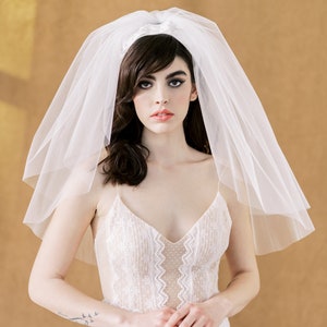 Elbow Length Double Layer Blusher Wedding Veil, Two Tier Tulle Pouf Veil: ARIANA