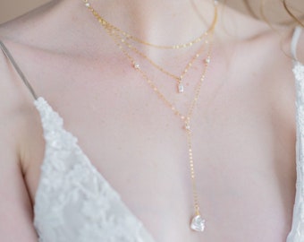Layered Bridal Freshwater Pearl Y Necklace: Baroque Pearl Lariat - LENNON