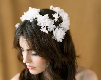 Silk Flower Bridal Crown, Wedding Double Headband, Floral Hairband Coronet for Bride, Vintage Inspired Boho Hair Accessories, JULIETTE