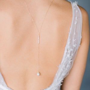 Back Drop Necklace, Bridal Y Back Necklace, Low Back Jewelry, Freshwater Pearl Back Chain, Long Back Necklace, Pearl Pendant Necklace, AMIE