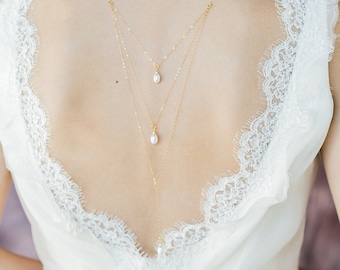 Freshwater Pearl Back Necklace: Wedding Dress Jewelry - RITA